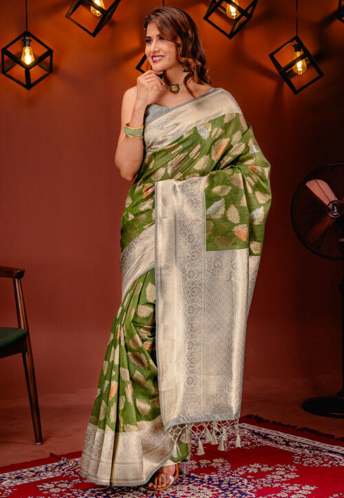 Kanchipuram Saree in Olive Green