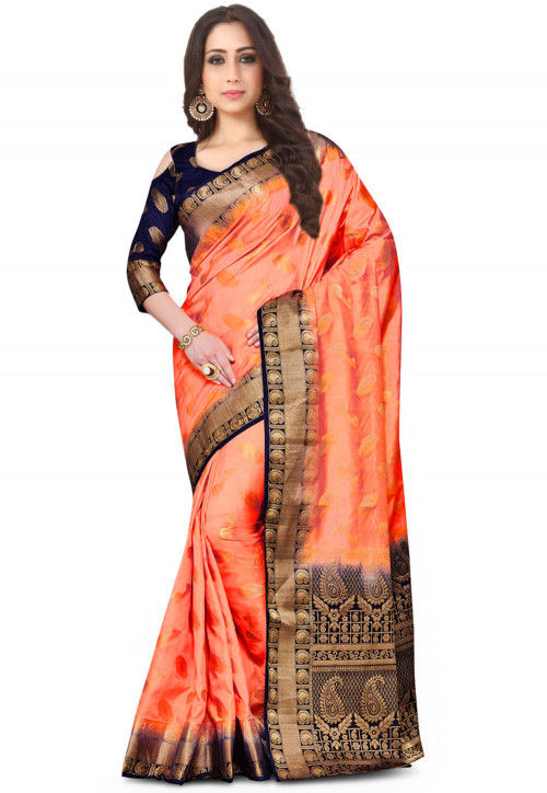 Buy Kanchipuram Saree in Orange Online : SEH2152 - Utsav Fashion