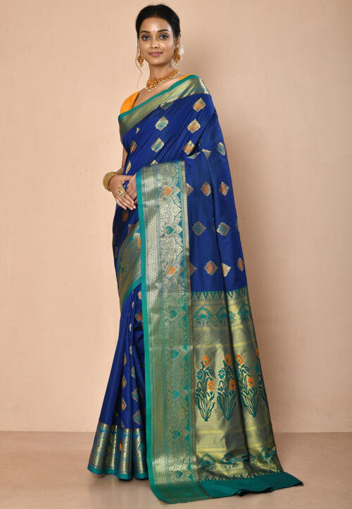 Deep Royal Blue Pure Soft Kanchipuram Silk Saree | Koselly