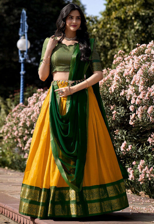 `Kanchipuram Silk Lehenga in Yellow