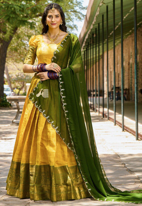 `Kanchipuram Silk Lehenga in Yellow