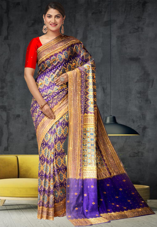 Golden yellow silk saree with Violet kanchi border 🧡💜 Follow  @bride_sarees for latest and unique bridal saree collections Mua @ri... |  Instagram