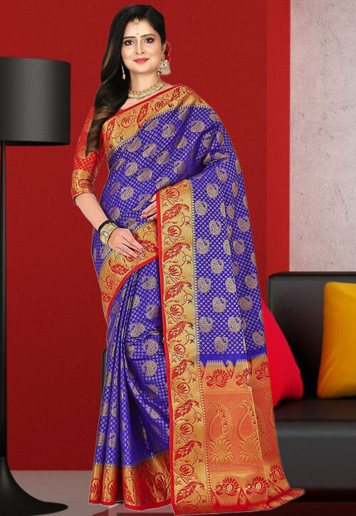 Bandhej Printed Art Silk Saree in Royal Blue : SVFA204