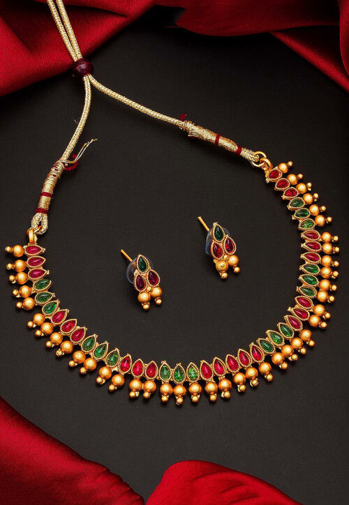 Buy Kemp Stone Studded Choker Necklace Set Online JPM6194 Utsav Fashion