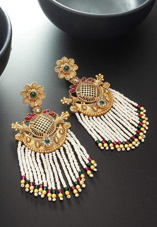 Traditional Indian south Antique Matte Gold Plated Chaandbali Earring with  red Kempu stone – Jumbora