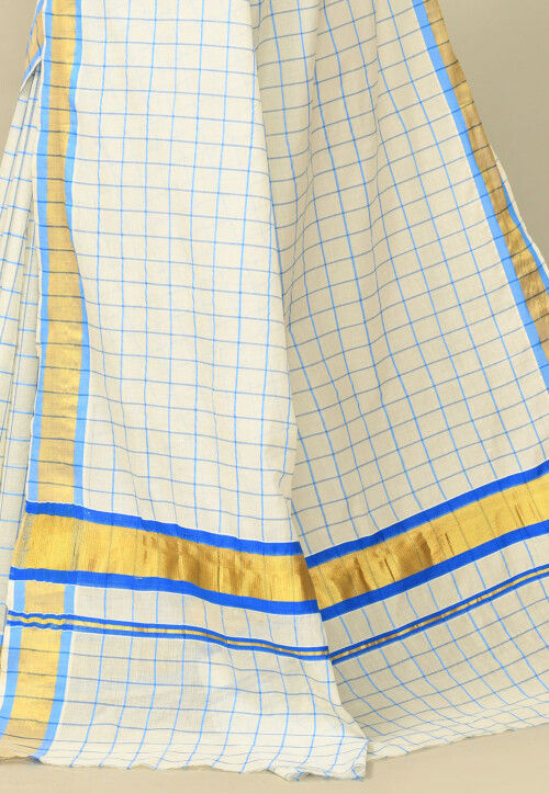 Kerala Kasavu Pure Cotton Saree in Off White