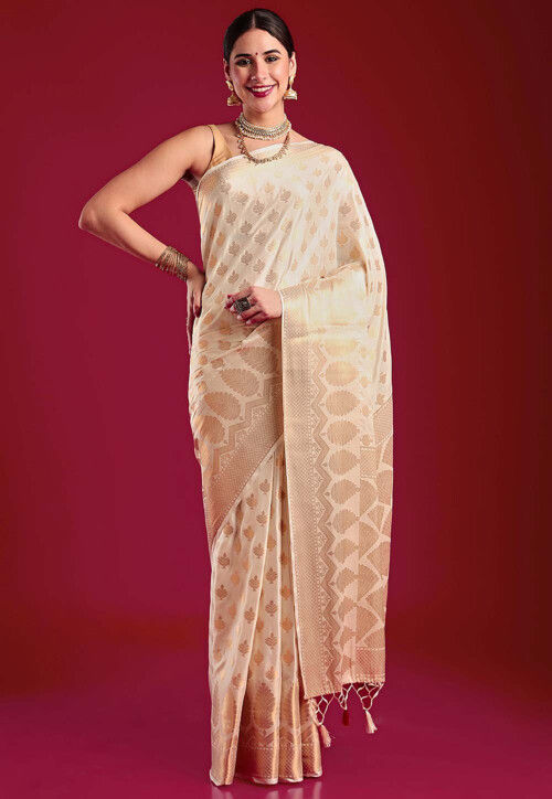 Kerela Kasavu Silk Crepe Saree in Cream