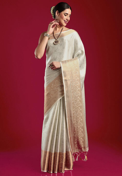 Kerela Kasavu Silk Saree in Silver