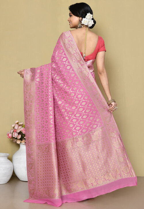 Buy Khaadi Georgette Banarasi Saree In Pink Online Sbta1176 Utsav