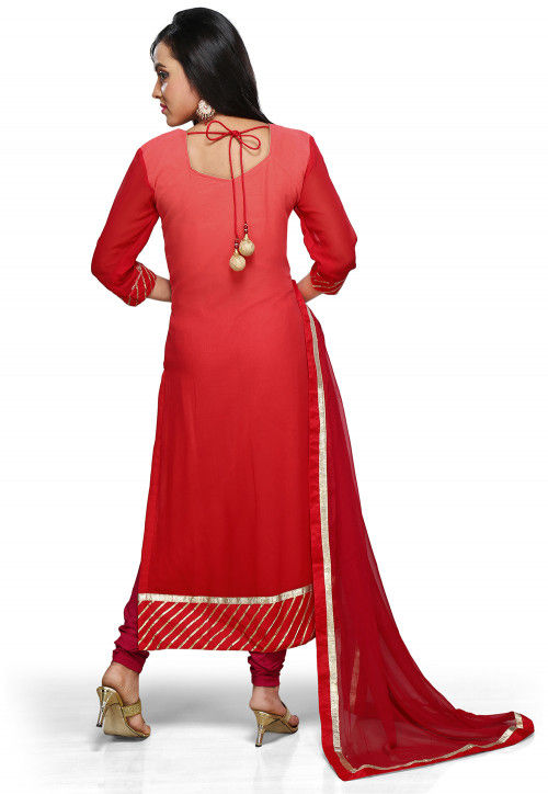 Embroidered Straight Cut Suit in Shaded Red