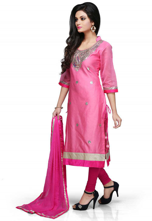 Gota Patti Embroidered Straight Cut Suit in Pink
