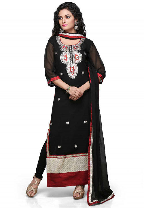 Gota Patti Embroidered Straight Cut Suit in Black