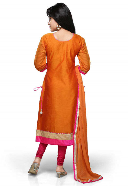 Gota Patti Embroidered Straight Cut Suit in Orange