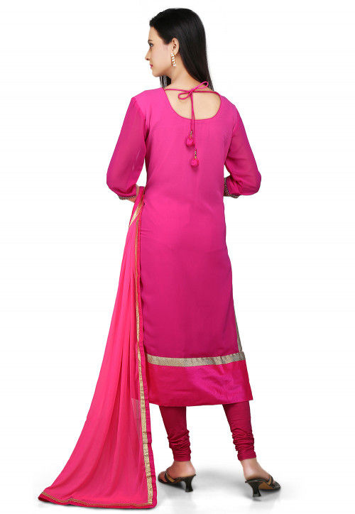 Embroidered Straight Cut Suit in Fuchsia KJN1597