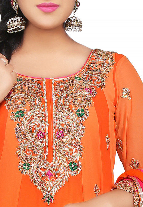 Buy Embroidered Georgette Anarkali Suit in Orange Online : KJN1861 ...