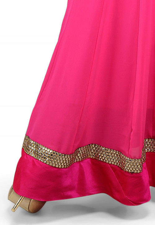 Embroidered Georgette Abaya Style Suit in Fuchsia