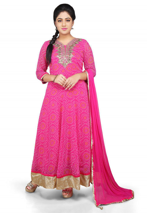 Gota Patti Embroidered Georgette Abaya Style Suit in Pink