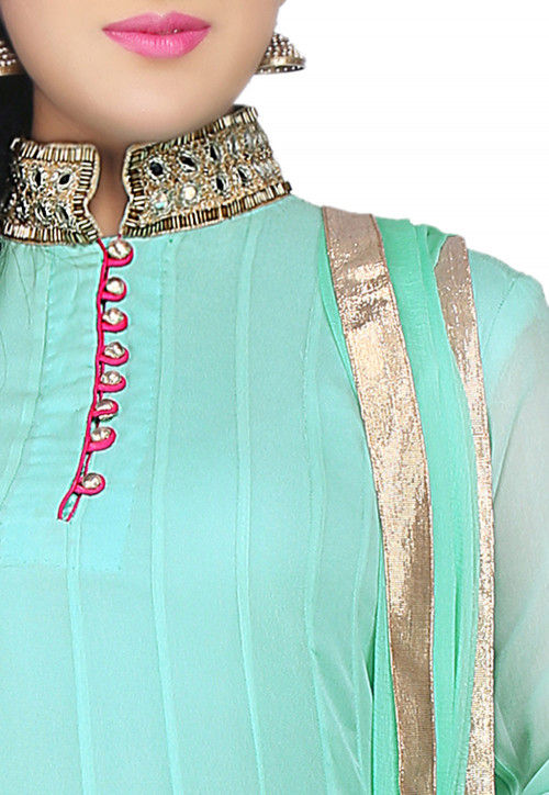 Plain Georgette Anarkali Suit in Pastel Green
