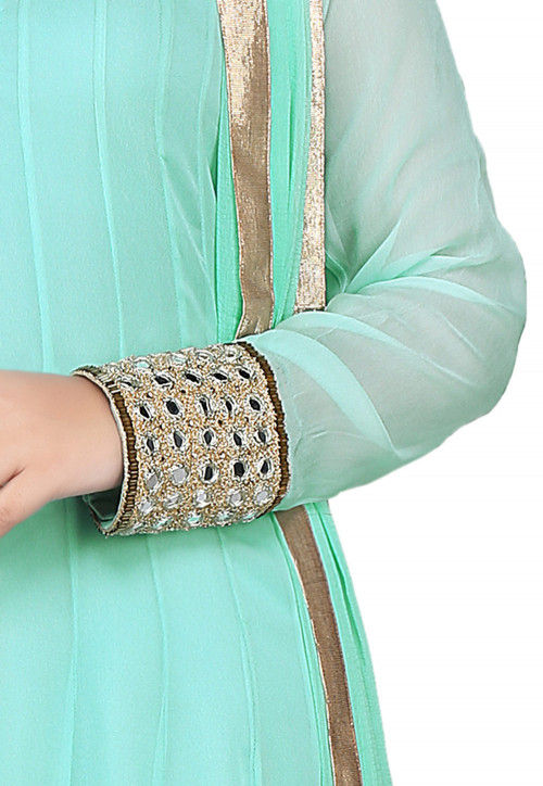 Plain Georgette Anarkali Suit in Pastel Green