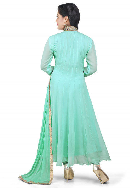 Plain Georgette Anarkali Suit in Pastel Green