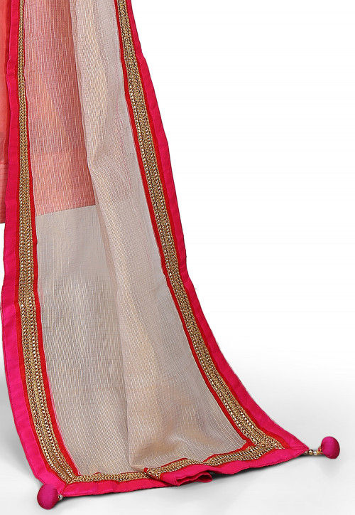 Plain Chanderi Silk Anarkali Suit in Peach