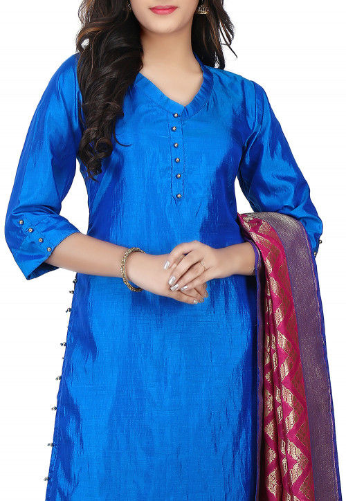 Banarasi Silk Straight Suit in Blue