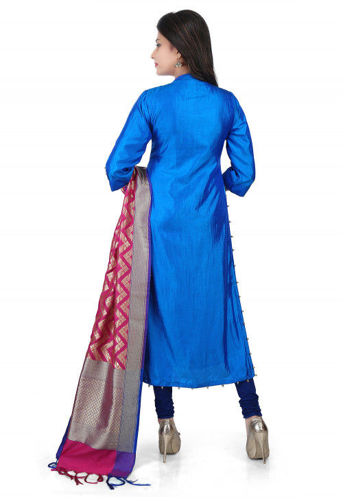Banarasi Silk Straight Suit in Blue