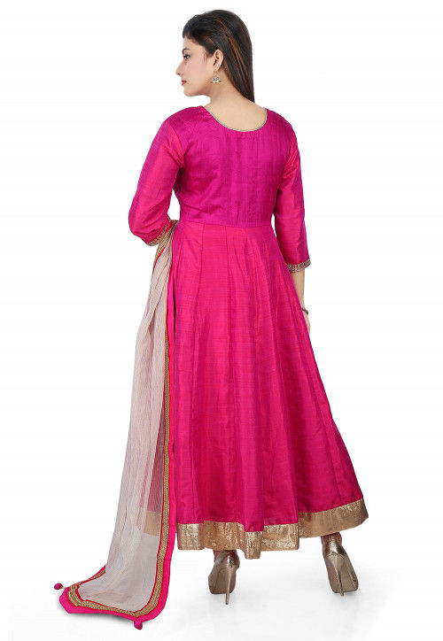 Buy Embroidered Banarasi Silk Anarkali Suit in Fuchsia Online : KJN2092 ...