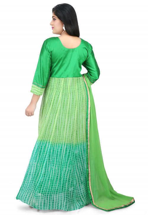 Shibori Dyed Georgette Abaya Style Suit in Shaded Green