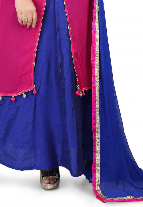 Gota Patti Georgette Abaya Style Suit in Fuchsia and Royal Blue