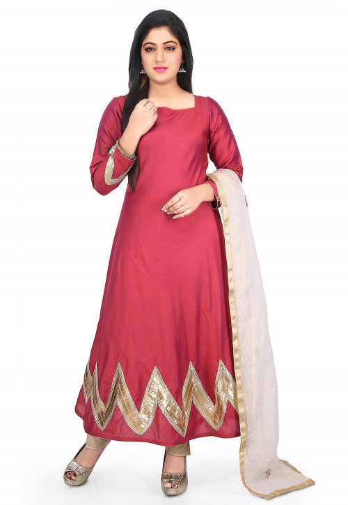 Plain Cotton Silk Flared Suit in Coral