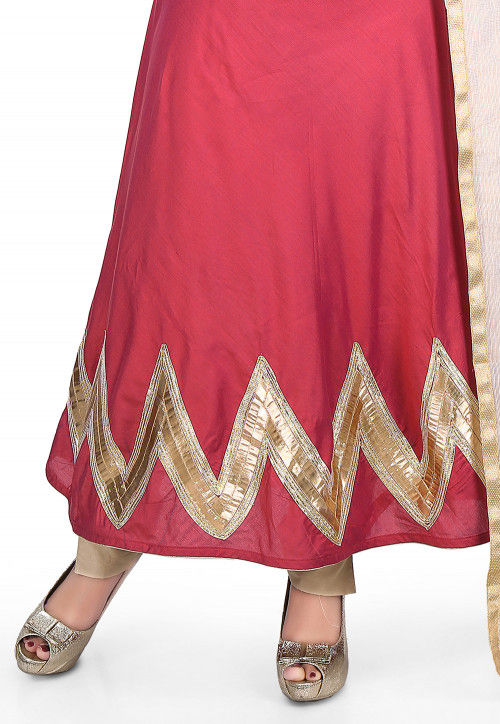 Plain Cotton Silk Flared Suit in Coral