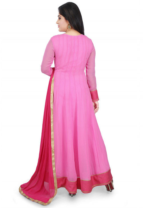 Buy Embroidered Georgette Abaya Style Suit in Pink Online : KJN2594 ...
