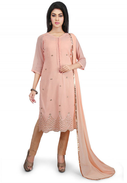 Embroidered Georgette Pakistani Suit in Peach 