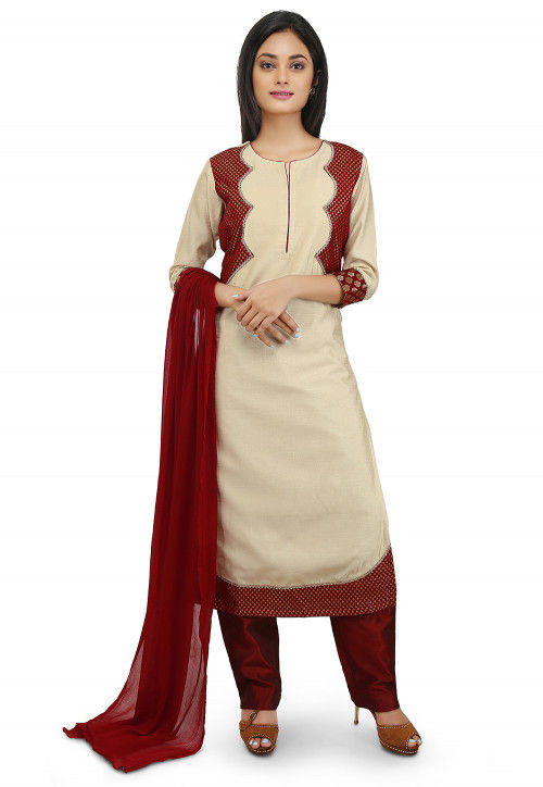 Jacket Style Cotton Silk Straight Suit in Off White