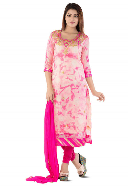 Gota Patti Pure Kota Silk Straight Suit in Pink