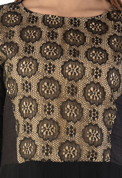 Woven Georgette Abaya Style Suit in Black