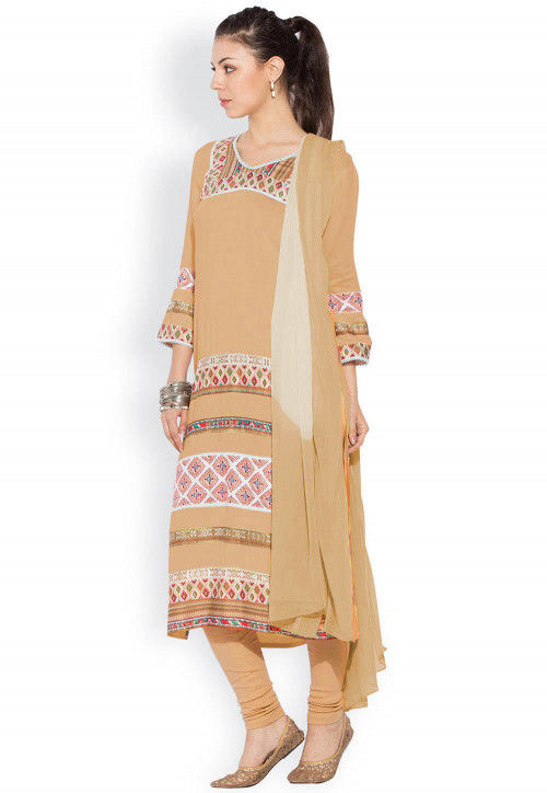 Printed Straight Cut Suit in Dusty Peach