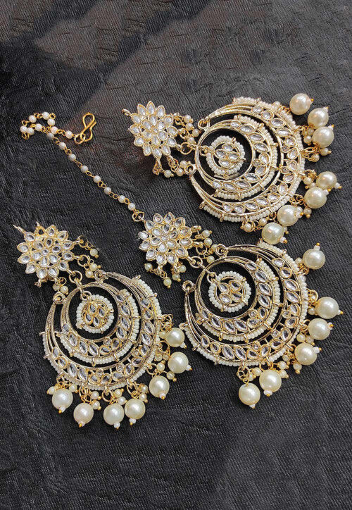 Light weight baby pink chandbali earring with kundan stones and pearl –  Cherrypick