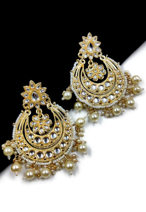 I Jewels 18K Gold Plated Traditional Big Kundan & Pearl Chandbali Earrings  with Maang Tikka Set for Women/Girls (TE3002W) : Buy Online at Best Price  in KSA - Souq is now Amazon.sa: