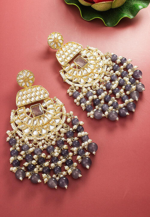 Meenakari & Kundan Chandbali Earrings, Golden Finish Chandbali With Pearls,  Statement Indian Earrings, Bollywood Fashion, Indian Chandbali - Etsy