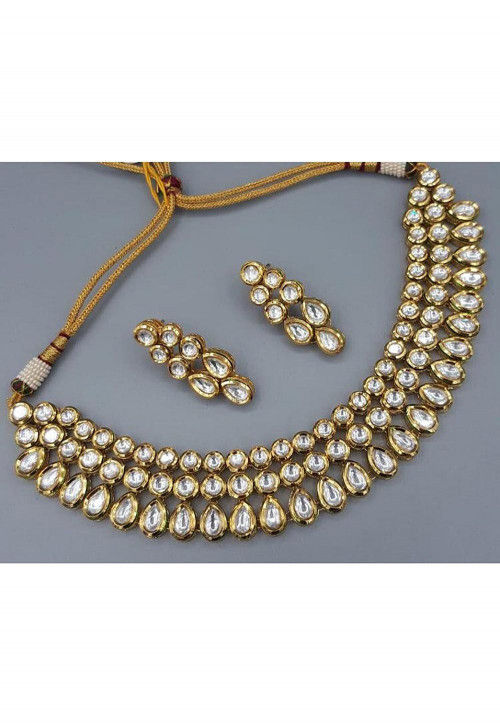Buy The Opal Factory Metal Gold Plated Rajasthani Kundan Polki Dulhan  Bridal Jewellery Set Choker Necklace, Long AD Haar, Earrings, Sheesphool  Mathapatti with Borla, and Payal for Women Online at Best Prices