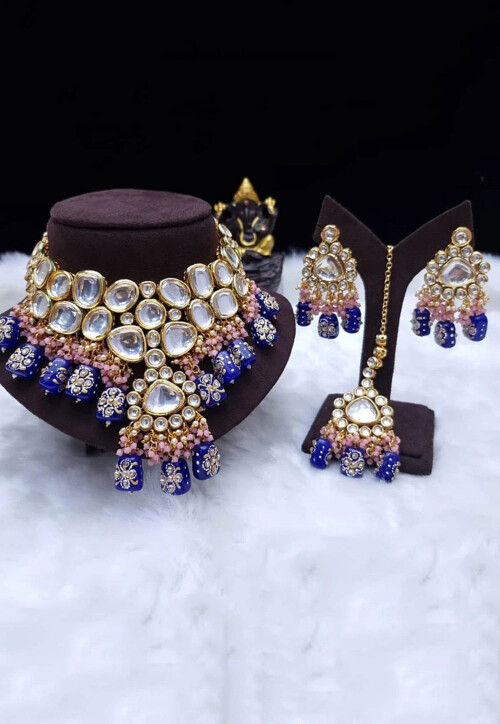 Royal blue kundan hot sale set