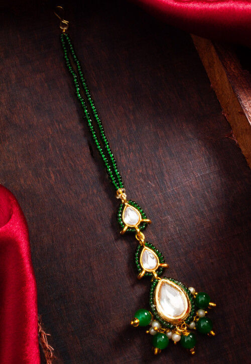 Green kundan maang tikka cheap