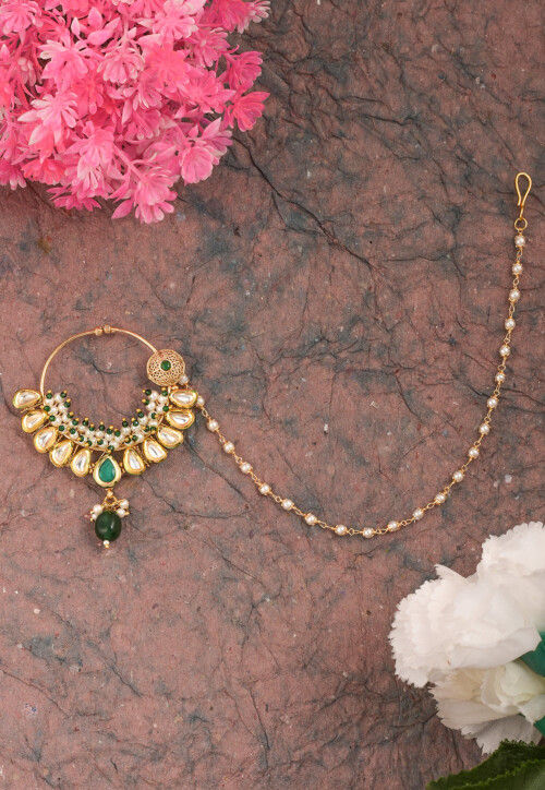 Kundan Nose Ring with Chain