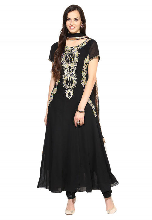 Buy Embroidered Georgette Anarkali Suit in Black Online : KUZ162 ...