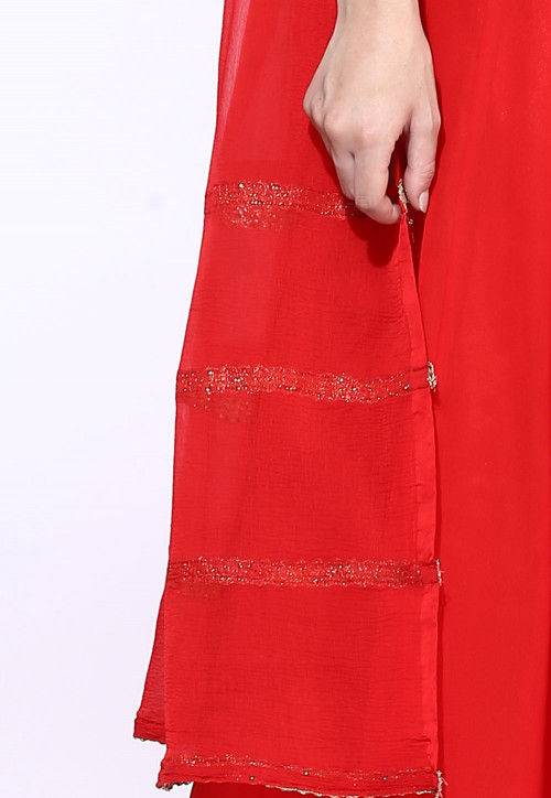 Anarkali Georgette Suit In Red : KUZ178