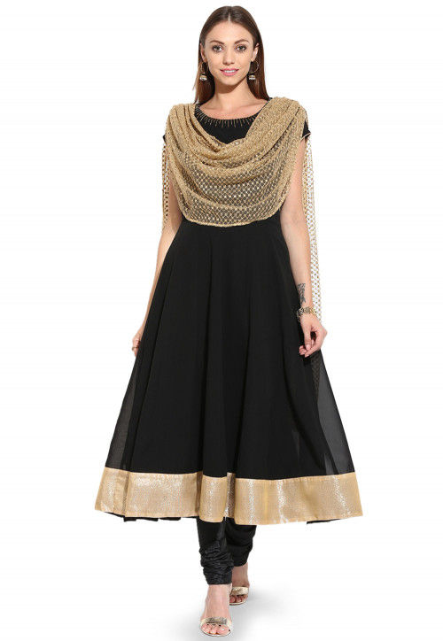 Embroidered Anarkali Georgette Readymade Suit in Black