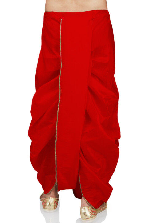 Lace Border Art Silk Dhoti Pant in Red