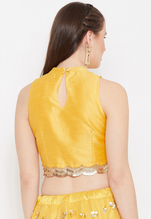Lace Border Dupion Silk Blouse in Yellow